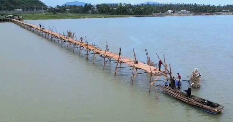 베트남 최장 목조 다리, 홍수로 유실 후 주민들이 재건