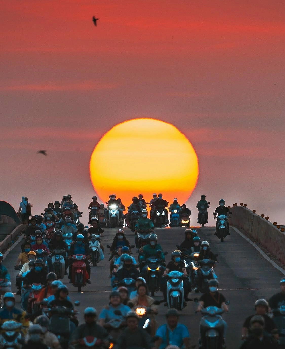 사이공 대교에 뜬 '거대 황금빛 일몰'…SNS서 화제
