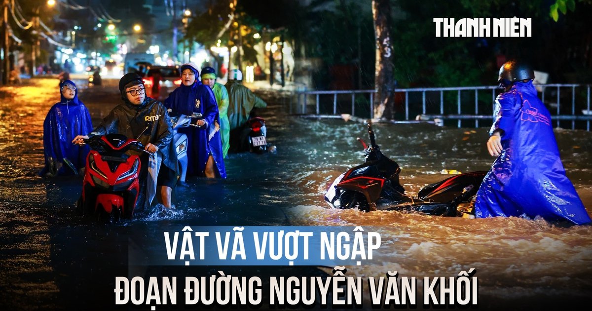 호찌민 Nguyễn Văn Khối 도로, 폭우에 강처럼 변해…오토바이 침수·행인 넘어져